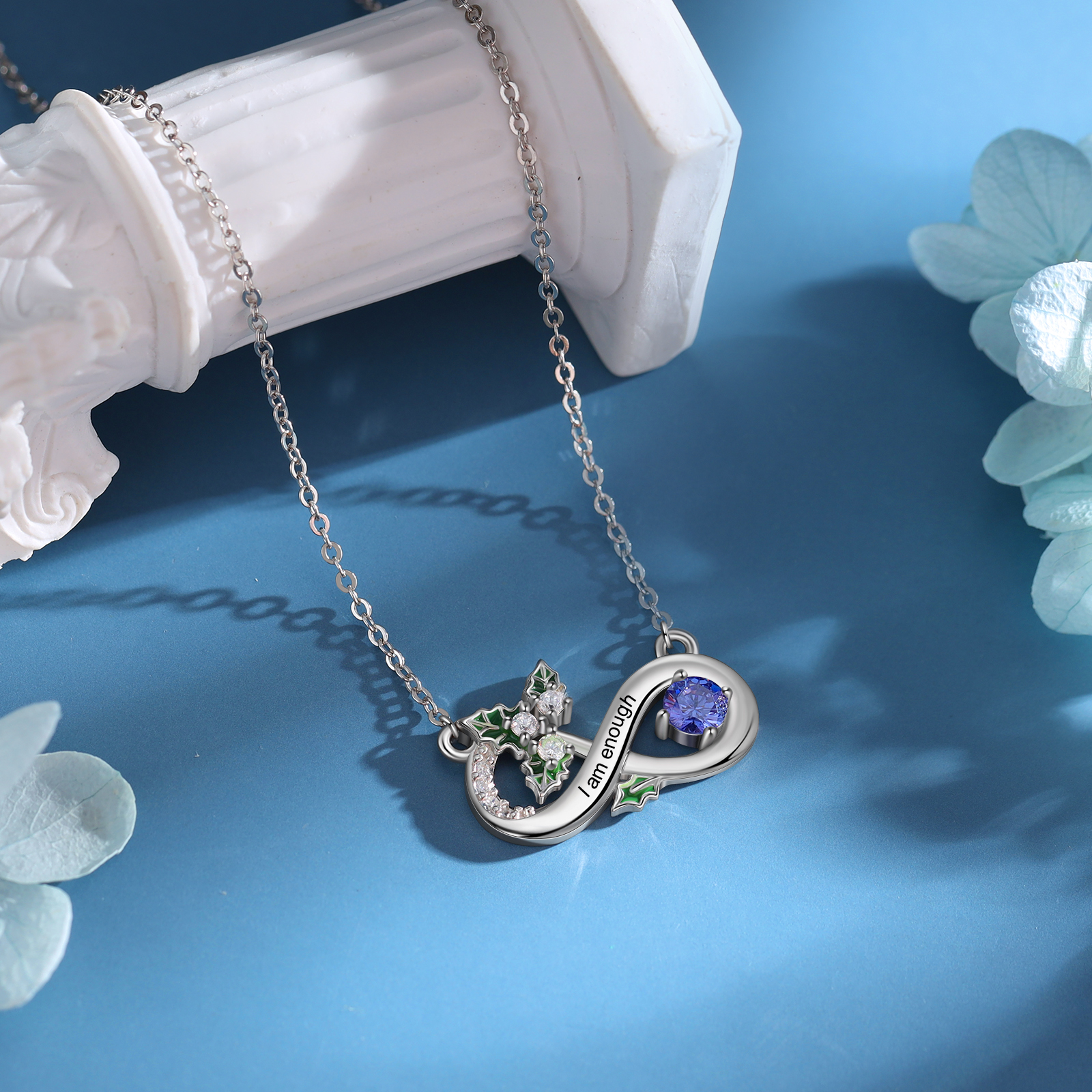 Personalised December Birthflower Necklace With Birthstone Gift For Women-Jessemade AU