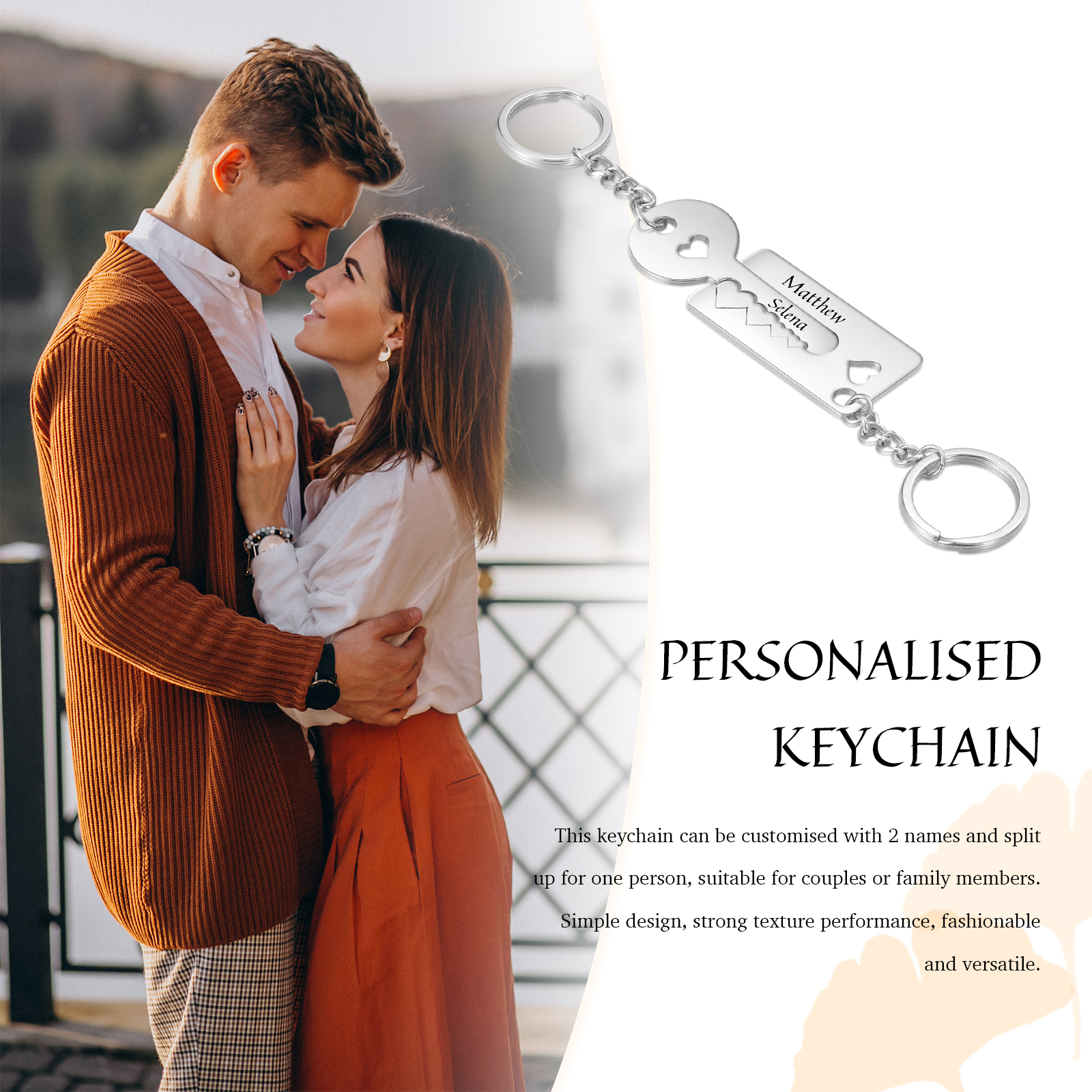 Personalised Couple Keychain Set Customised 2 Names Keyring Stainless Steel Keychains Gifts for Him/Her-Jessemade AU