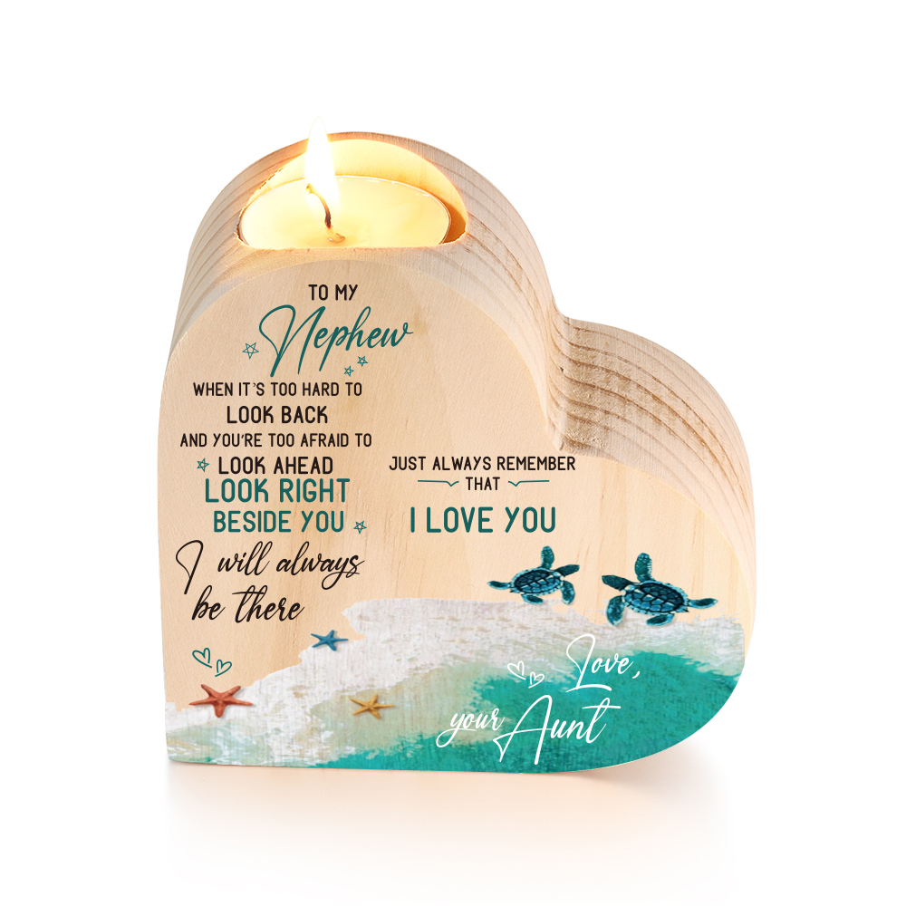 To My Nephew Heart Candle Holder I Will Always Be There Wooden Candlestick-Jessemade AU