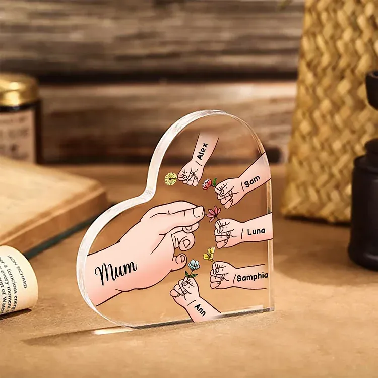 6 Names - Personalised Acrylic Heart Keepsake Handing Flowers to Mother Ornaments Gifts for Grandma/Mother-Jessemade AU