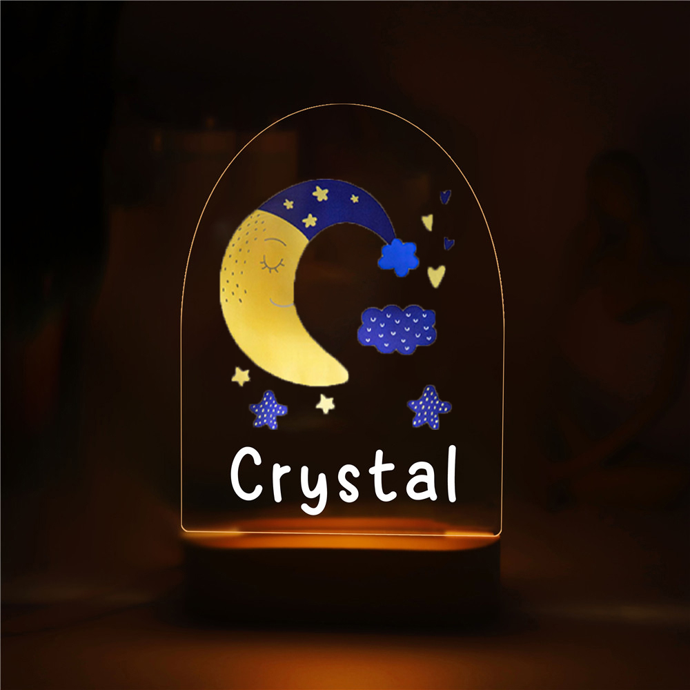 Personalised Moon Night Light Custom Name LED Lamp Baby Gift for Kids-Jessemade AU