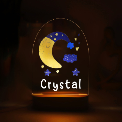 Personalised Moon Night Light Custom Name LED Lamp Baby Gift for Kids-Jessemade AU