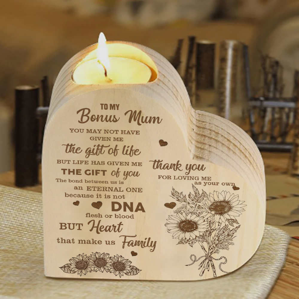 To My Mum - Wooden Heart Candle Holder Flower Candlesticks "Thank you for loving me as your own" Gifts For Mother-Jessemade AU