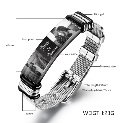 Personalised ID Bar Bracelet Engraved 2 Photos Men Women Bracelet-Jessemade AU