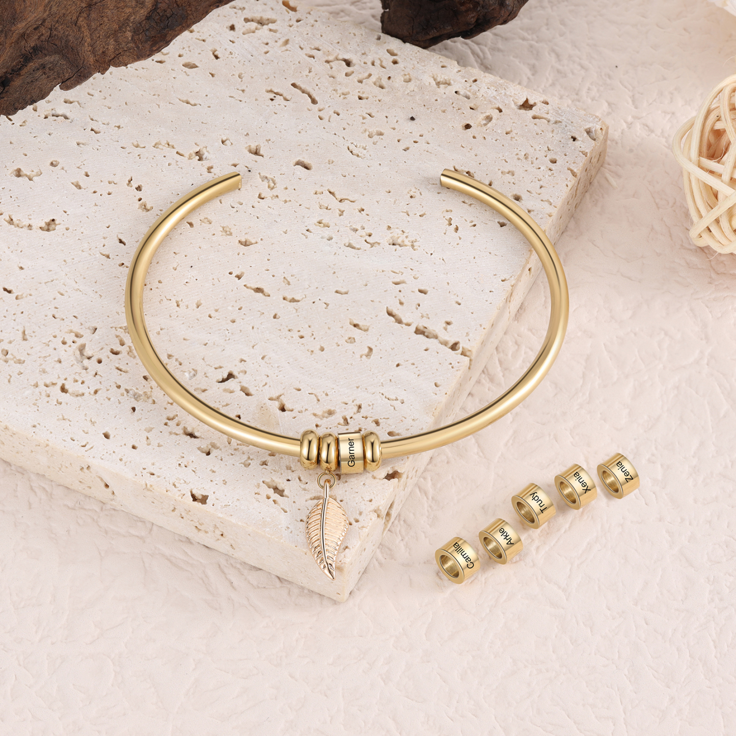 6 Beads Bracelet with a leaf-Jessemade AU