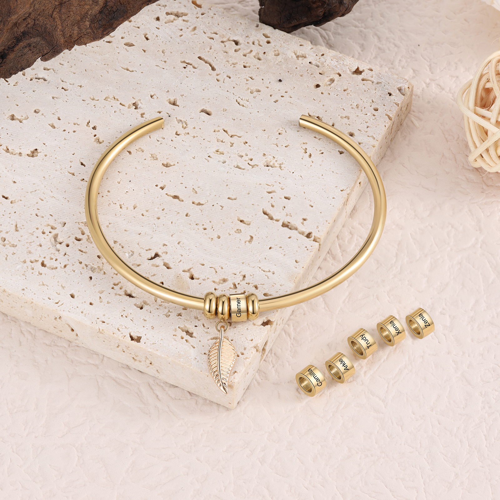 6 Beads Bracelet with a leaf-Jessemade AU