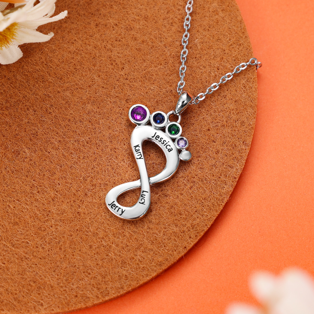 Personalised Baby Foot Necklace With 1 Birthstone Engraved Family Name Gift For Mother-Jessemade AU
