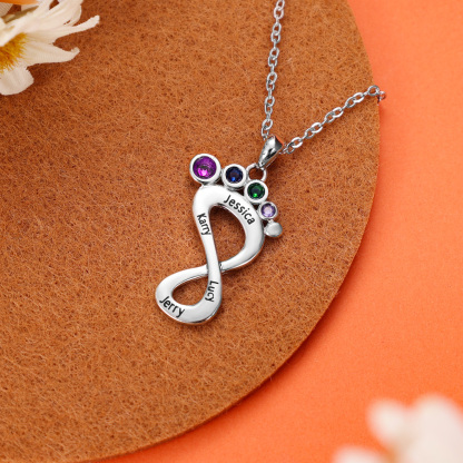 Personalised Baby Foot Necklace With 1 Birthstone Engraved Family Name Gift For Mother-Jessemade AU