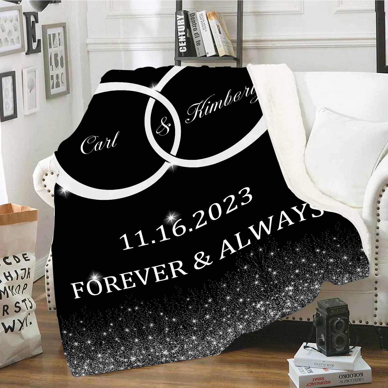 Personalised Couple Blanket Customised 2 Names & Date Blanket Ring Valentine's Day Anniversary Gift for Couples-Jessemade AU