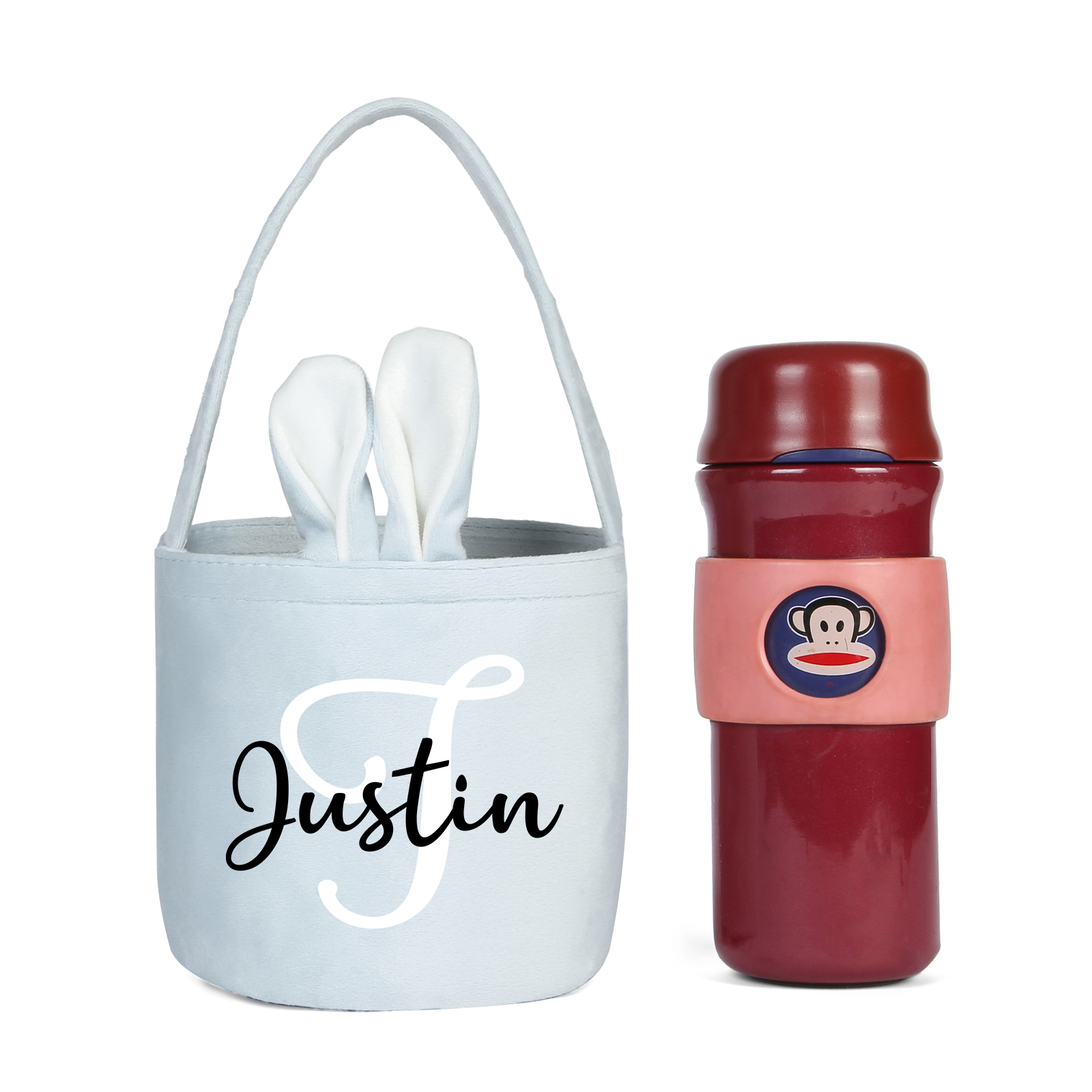 Personalised Bunny Tote Bag Customised with Name & Letter Bucket Bag Bunny Basket Easter Gifts-Jessemade AU