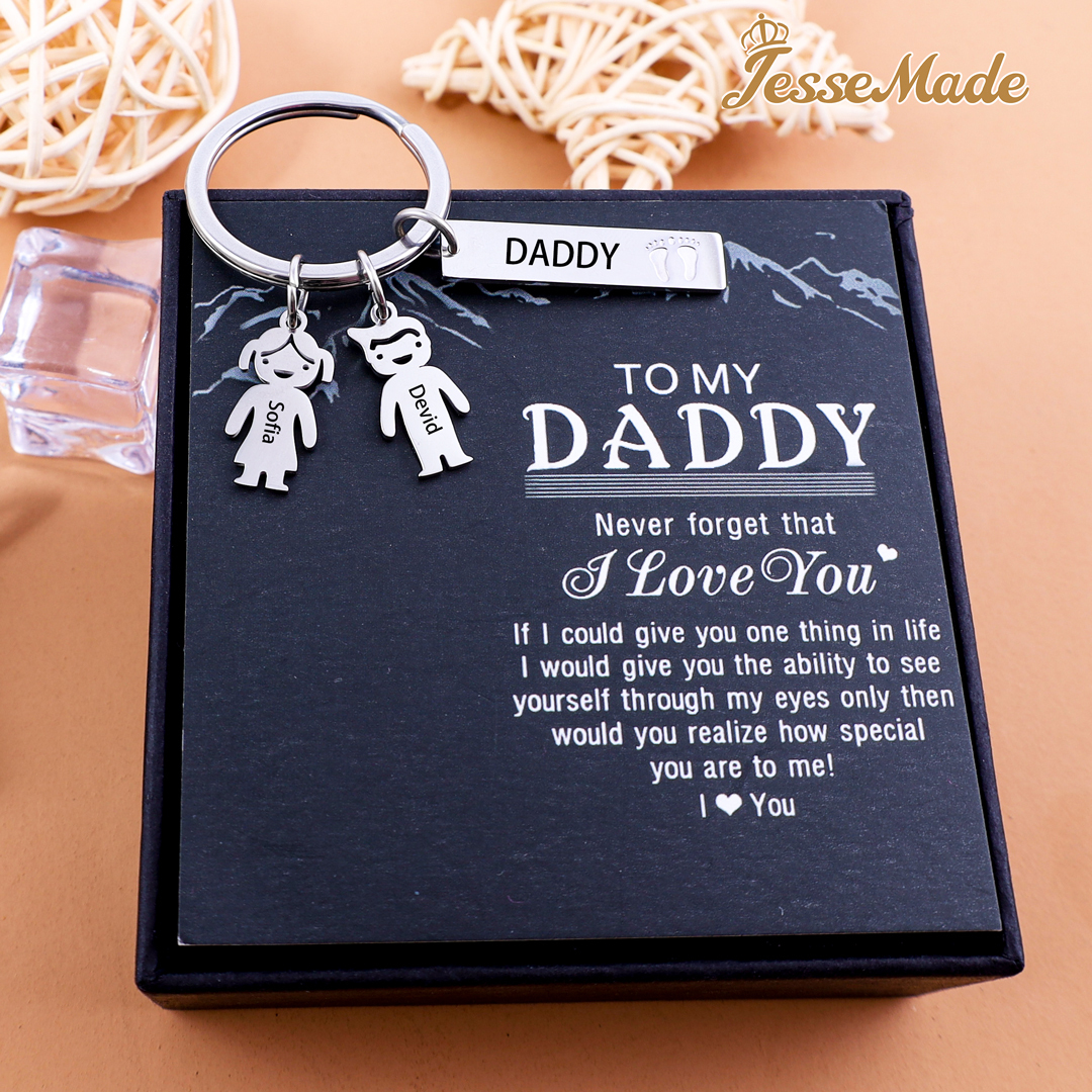 Personalised Kids Charm Keychain Engraved 2 Names Key Chain Gifts For Dad-Jessemade AU