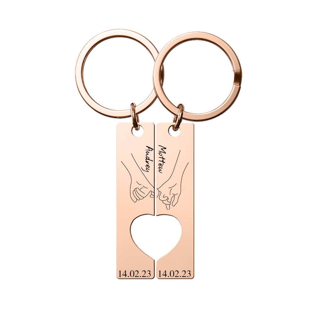 Personalised Couple Pinky Promise Keychain Set Customised Names & Date Matching Couple Keyring Valentine's Day Gifts For Couples-Jessemade AU