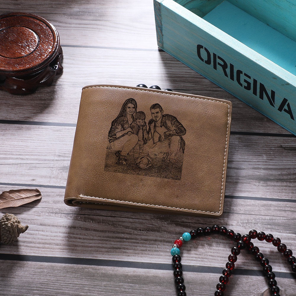 Personalised Leather Wallet Engraved Photo Short Purse Custom Folding Wallet Gifts For Him-Jessemade AU