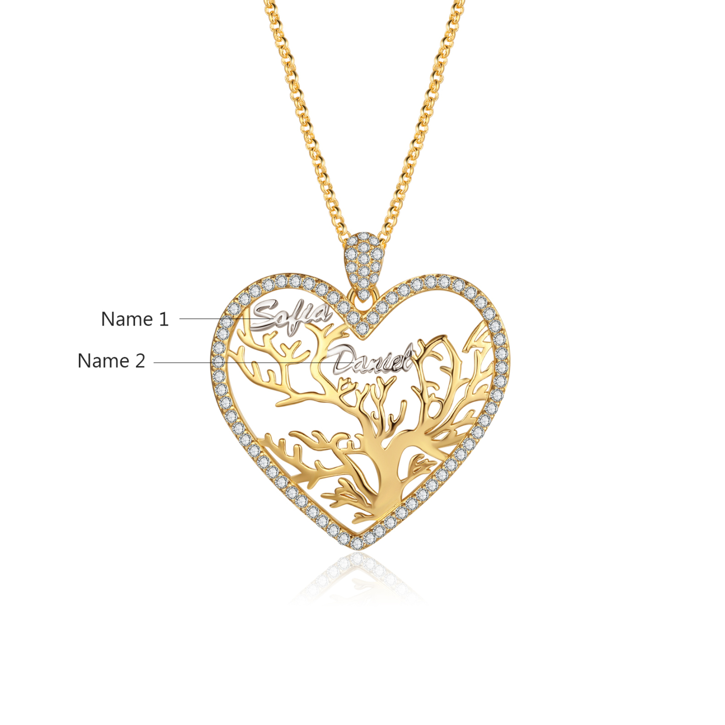Personalised Family Tree Necklace Custom 2 Names Heart Necklace Gift For Mother-Jessemade AU