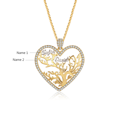 Personalised Family Tree Necklace Custom 2 Names Heart Necklace Gift For Mother-Jessemade AU