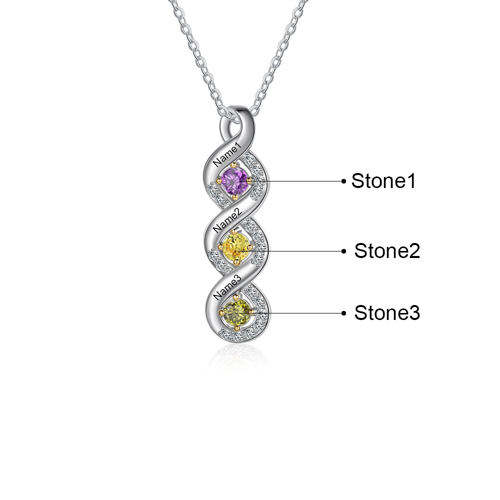 Personalised DNA Necklace With 3 Birthstones Engraved Names Gift For Women-Jessemade AU