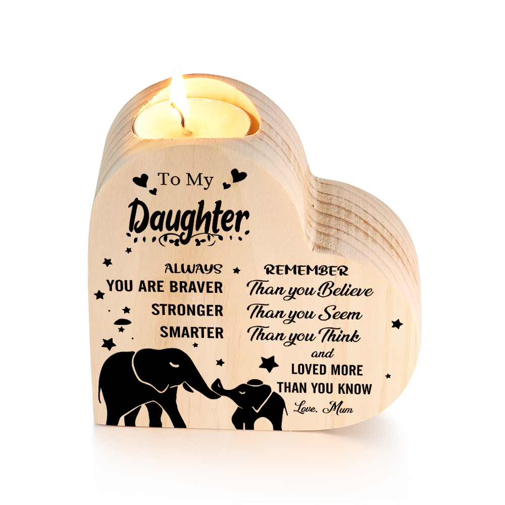 To My Daughter Wooden Heart Candle Holder "Loved More Than You Know"-Jessemade AU
