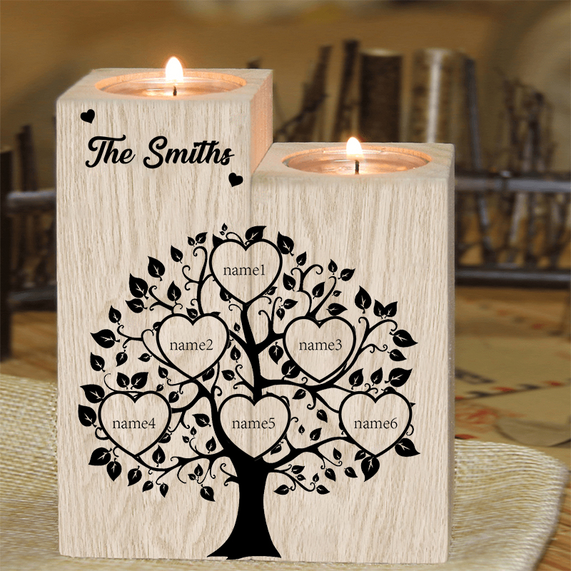 Family Name Wooden Heart Candle Holder Custom 6 Names Family Tree Candlesticks-Jessemade AU
