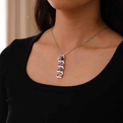 Personalised S925 Silver Heart Necklace Custom 4 Birthstones and Names Gift for Her