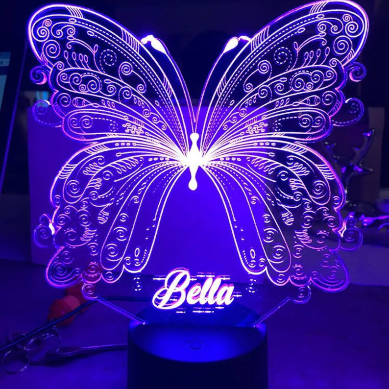 Personalised Butterfly Home Decoration Lamp With Custom Name Night Light Kid's Bedroom Decor Children's LED Light-Jessemade AU