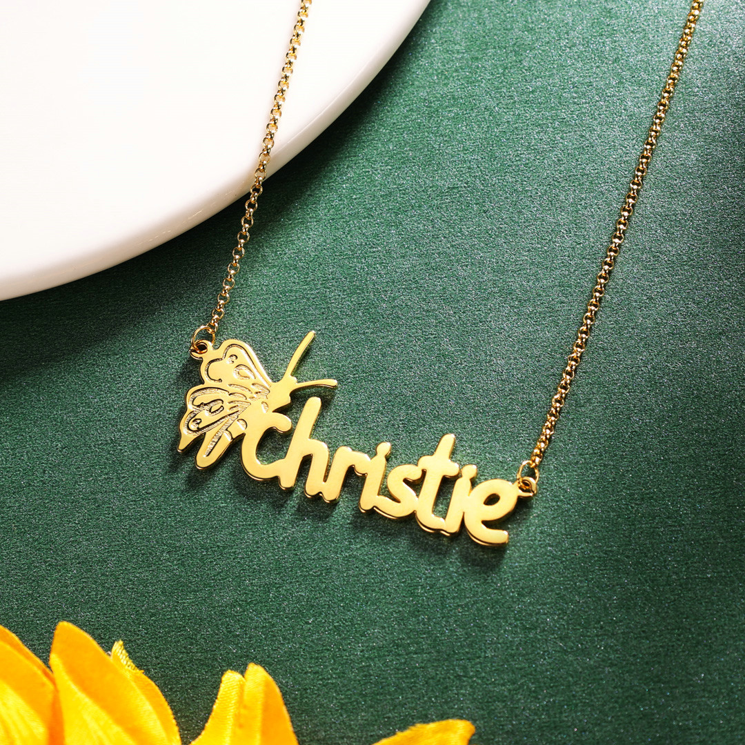 Personalised Butterfly Necklace Custom 1 Name Necklace Gift For Women-Jessemade AU
