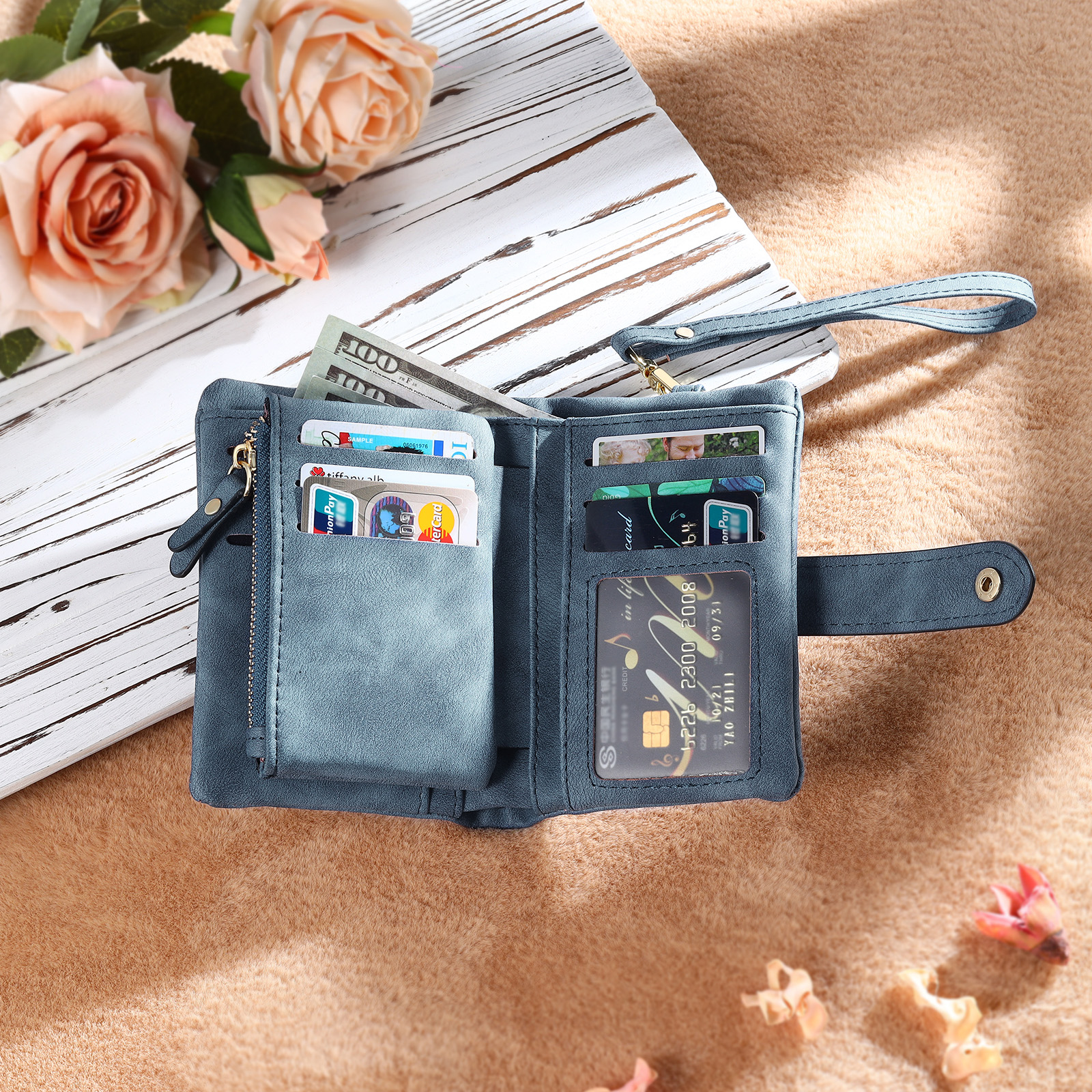 Personalised Women's Leather Wallet Custom Birthday Flower & Name & Photo Wallet Gift for Her