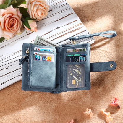 Personalised Women's Leather Wallet Custom Birthday Flower & Name & Photo Wallet Gift for Her