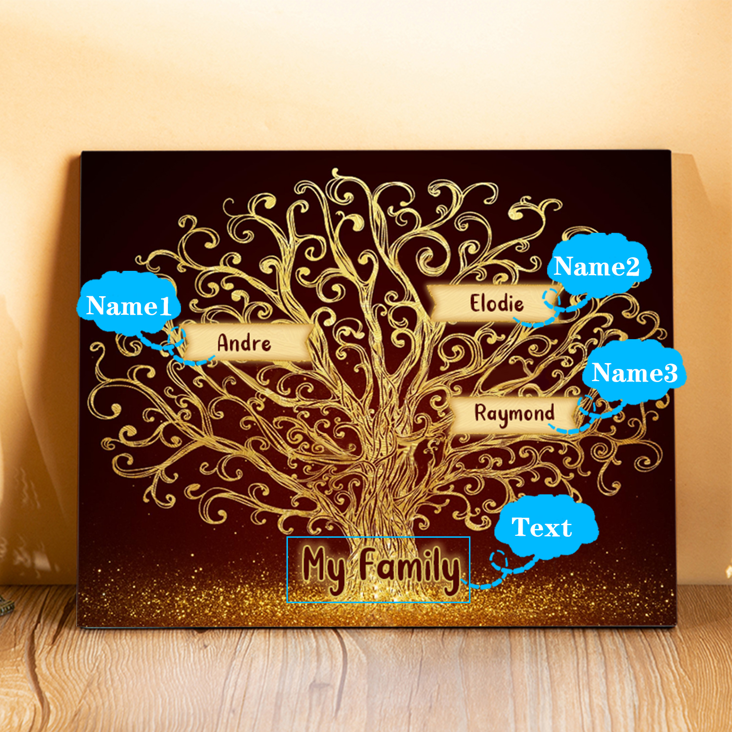 3 Names - Personalised Family Tree Wooden Plaque Custom Text Home Decor Gifts for Mother/Grandma-Jessemade AU