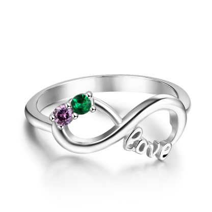 Personalised Infinity Sterling Silver 2 Birthstone Ring Engraved Names Ring Gifts for Her-Jessemade AU