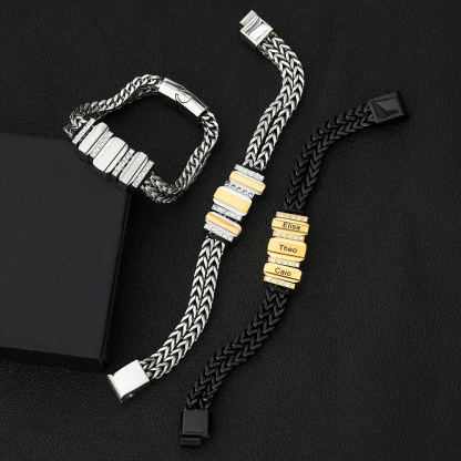 Mens Bracelet with Customised Beads Personalised Cuban Chain Bracelet Engraved 3 Names-Jessemade AU