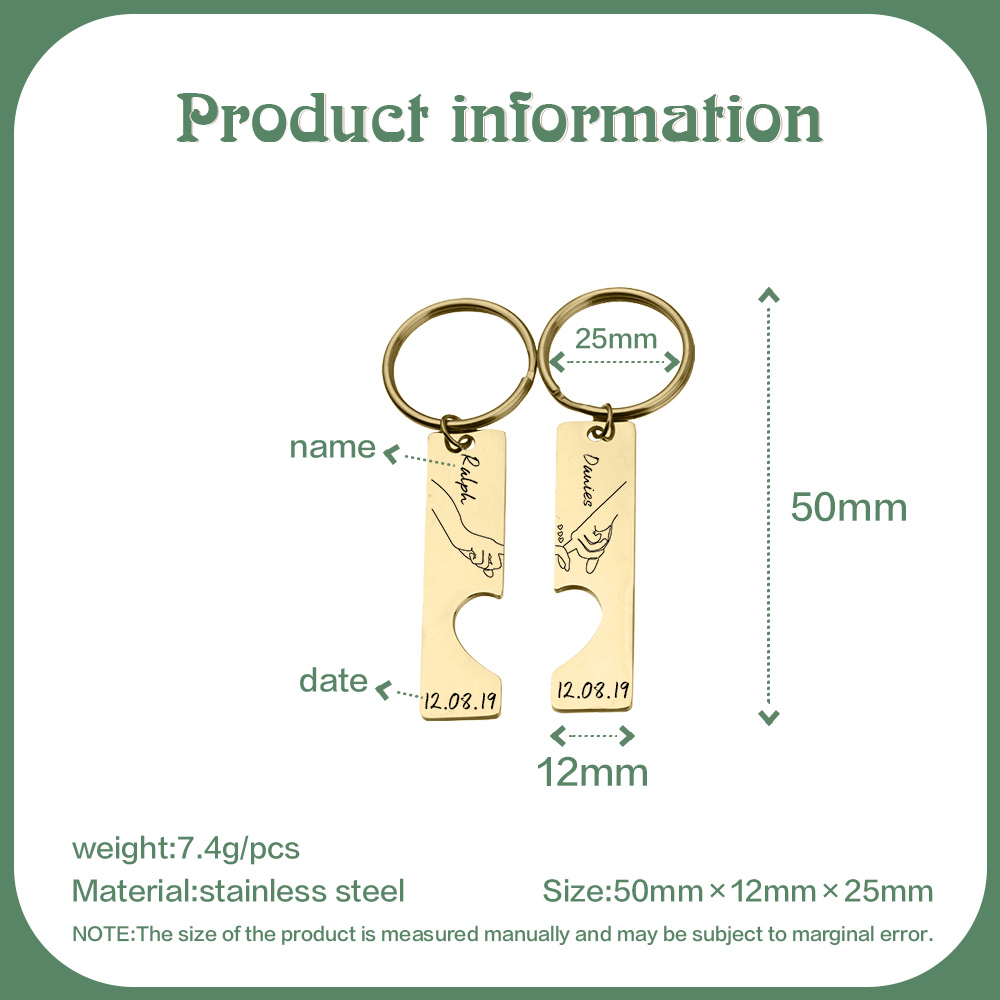 Personalised Couple Keychain Set Customised Names & Date Matching Couple Keyring Valentine's Day Gifts For Couples-Jessemade AU