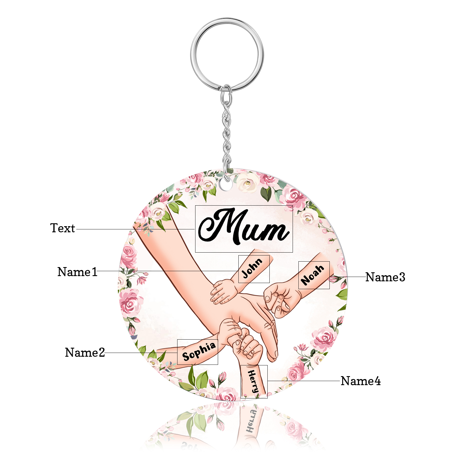 4 Names - Personalised Acrylic Keychain Custom 1 Text Holding Hands Family Hanging Ornaments Gift for Mum/Grandma-Jessemade AU