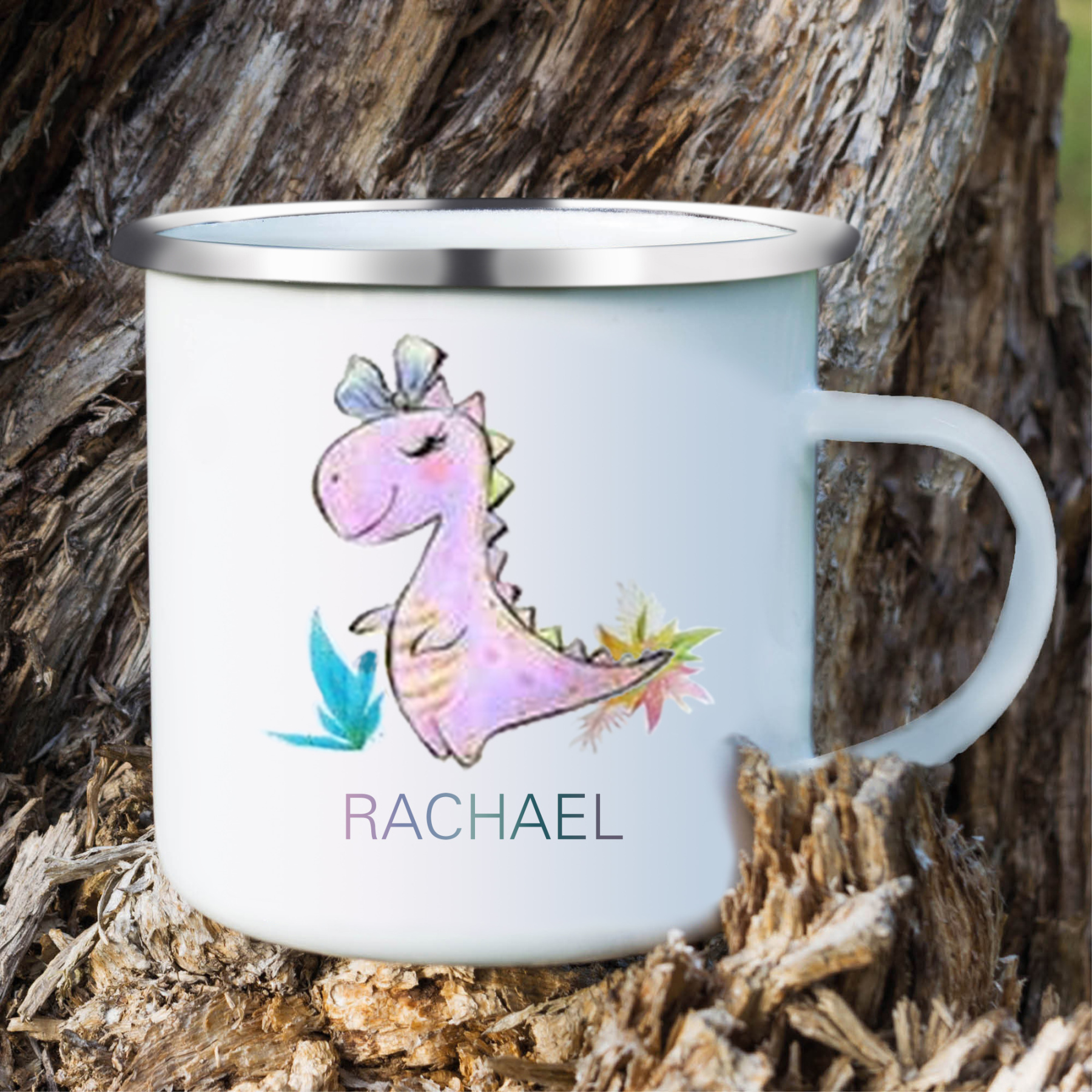 Personalised Enamel Mug Customised Name Dinosaur Cup Camping Mug Birthday Gift for Kids - Tyrannosaurus Rex-Jessemade AU
