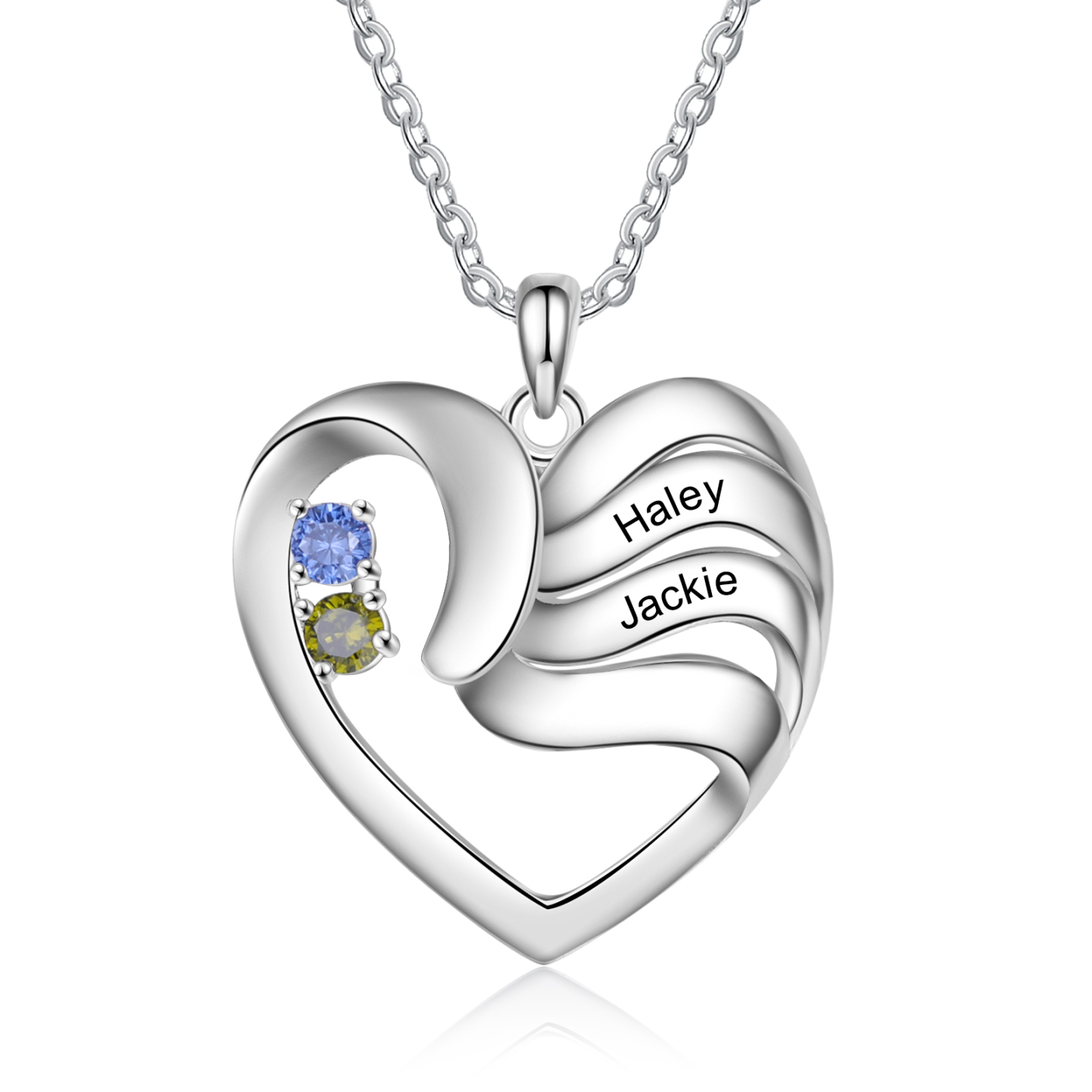 Personalised Heart Necklace With 2 Birthstones Engraved Names Gift For Women-Jessemade AU