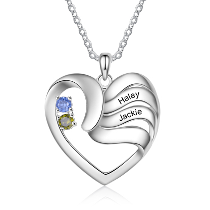 Personalised Heart Necklace With 2 Birthstones Engraved Names Gift For Women-Jessemade AU