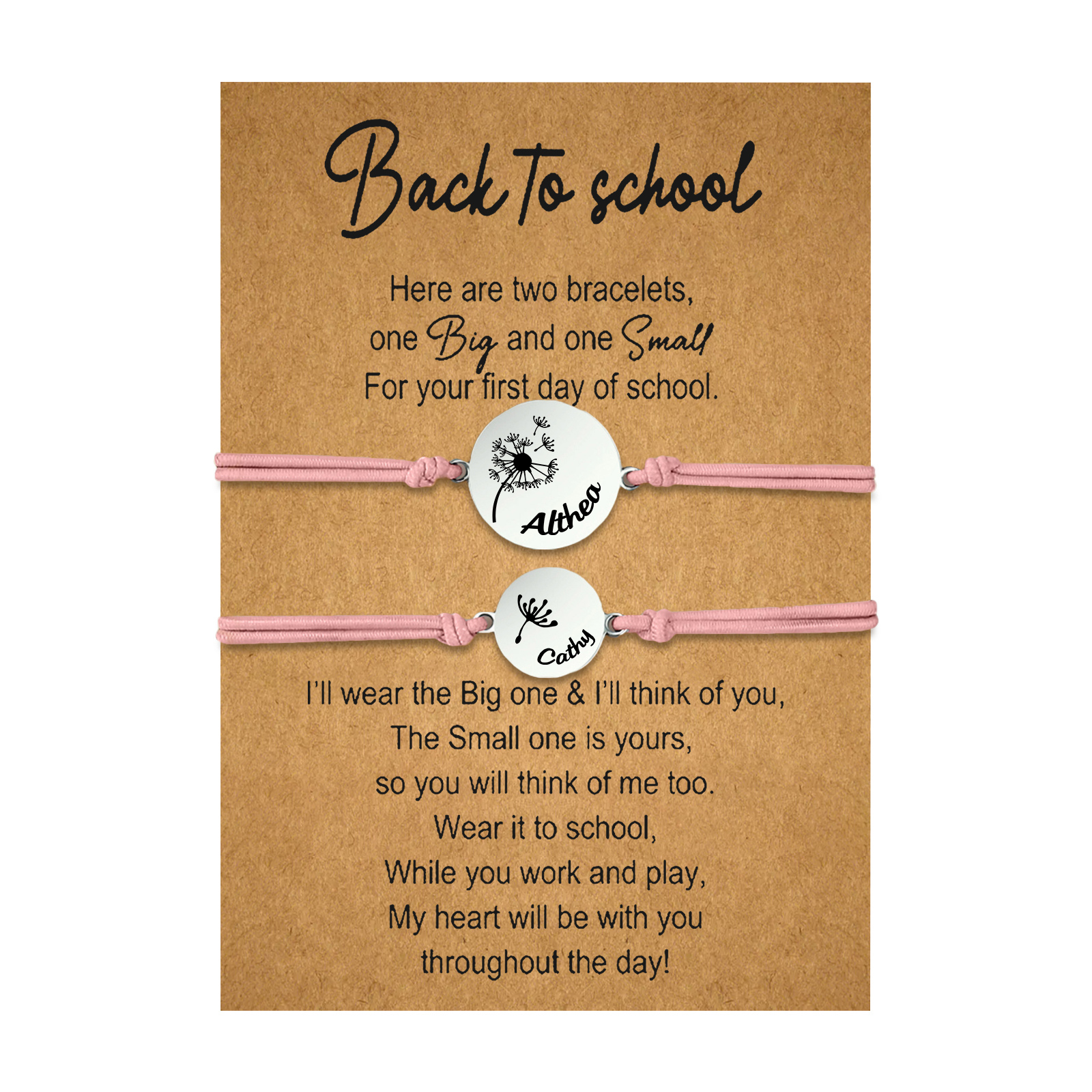 2 Pcs Dandelion Bracelet Set Custom 2 Names Adjustable Bracelets Back to School Gifts for Daughter-Jessemade AU