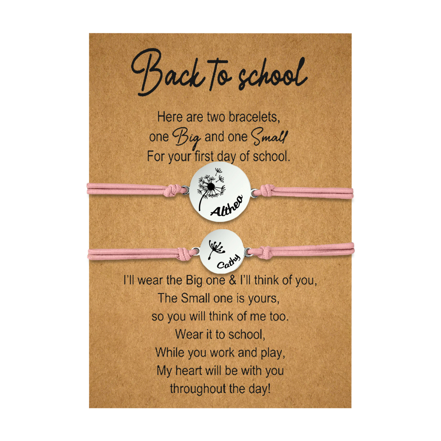 2 Pcs Dandelion Bracelet Set Custom 2 Names Adjustable Bracelets Back to School Gifts for Daughter-Jessemade AU