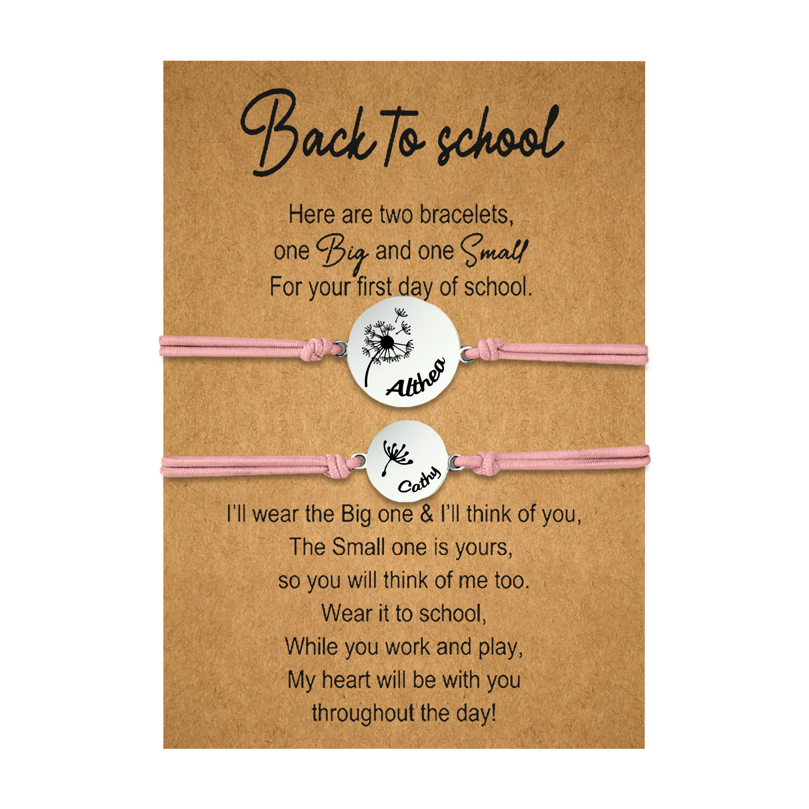 2 Pcs Dandelion Bracelet Set Custom 2 Names Adjustable Bracelets Back to School Gifts for Daughter-Jessemade AU