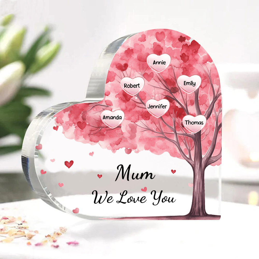 6 Names - Personalised Acrylic Heart Keepsake Custom Text Pink Tree Ornaments Gifts for Grandma/Mother-Jessemade AU