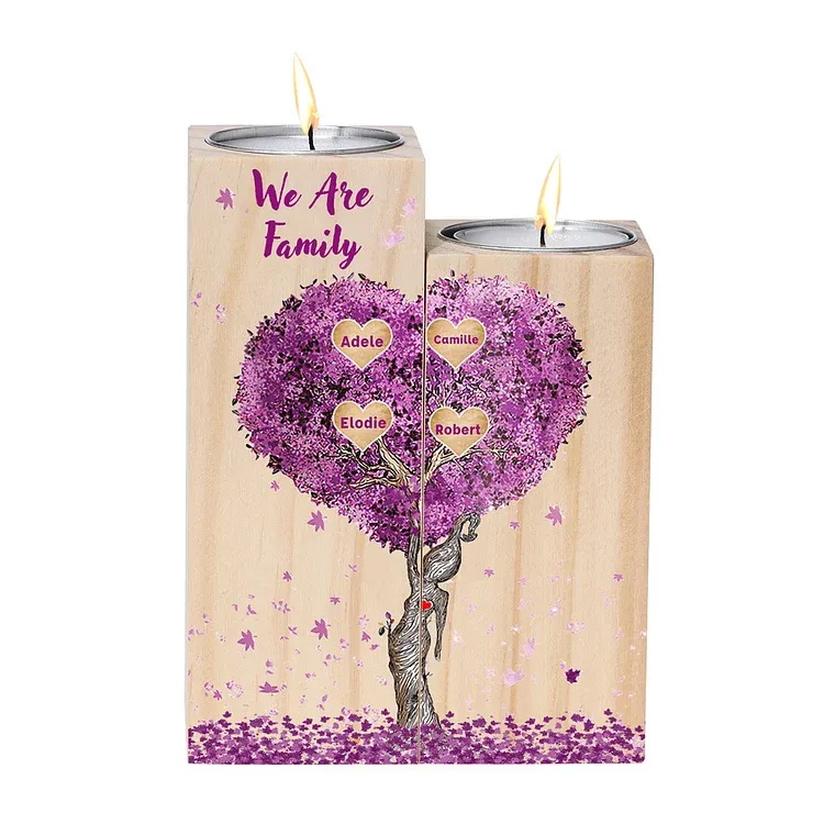 Personalised Family Tree Candle Holder Custom 4 Names Wooden Candlesticks-Jessemade AU