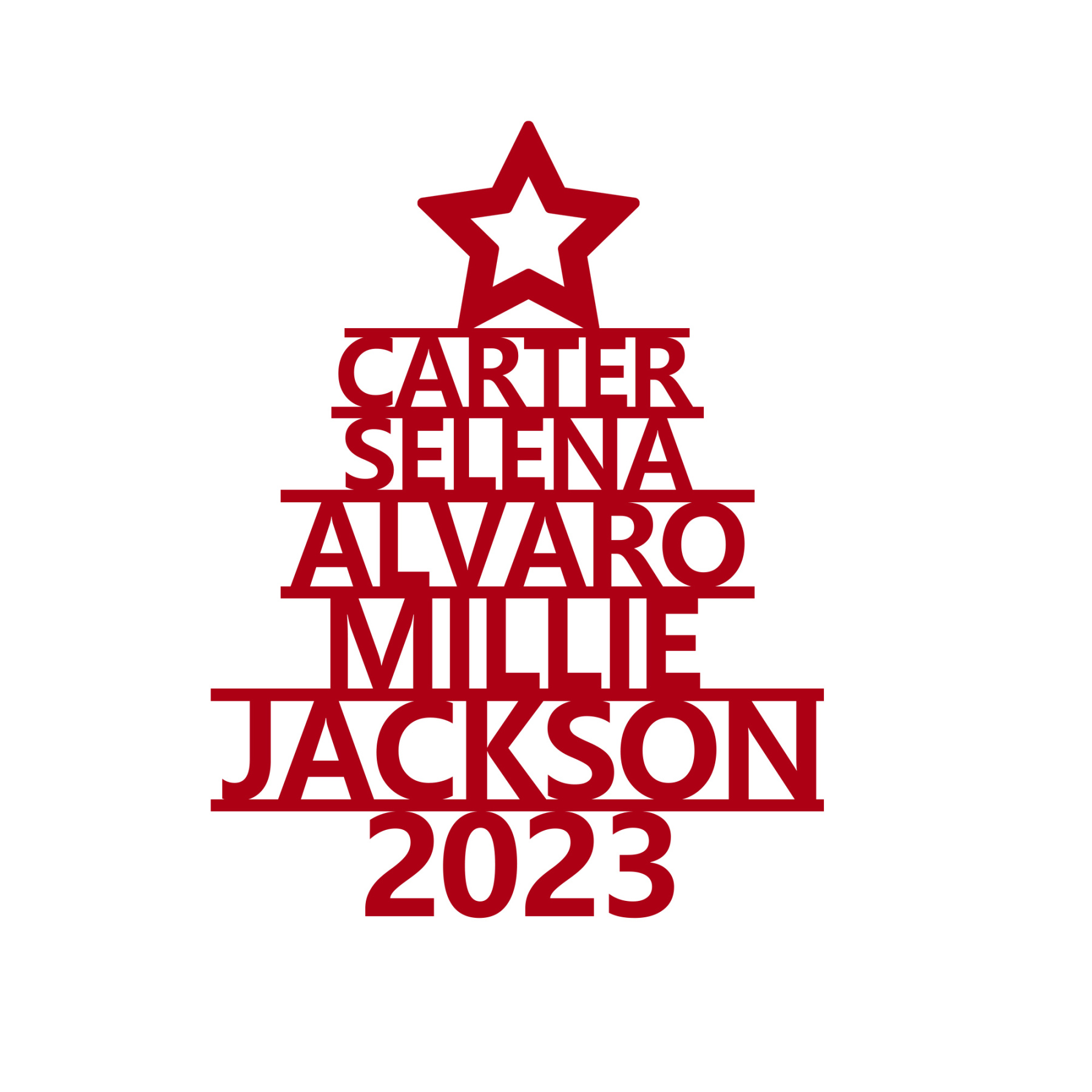 5 Names - Personalised Christmas Tree Ornaments Customised Name Xmas Wooden Decor Gifts for Family Friends-Jessemade AU