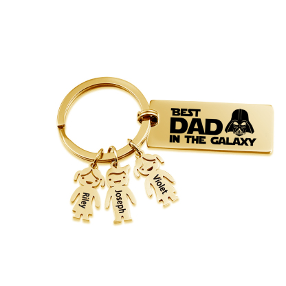 Personalised Best Dad in The Galaxy Keychain with 3 Kid Charms Father's Day Gift-Jessemade AU
