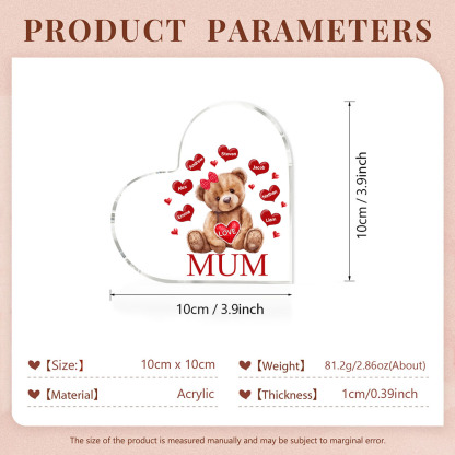 7 Names - Personalised Acrylic Heart Keepsake Custom 2 Texts Teddy Bear Ornaments Gifts for Grandma/Mother-Jessemade AU