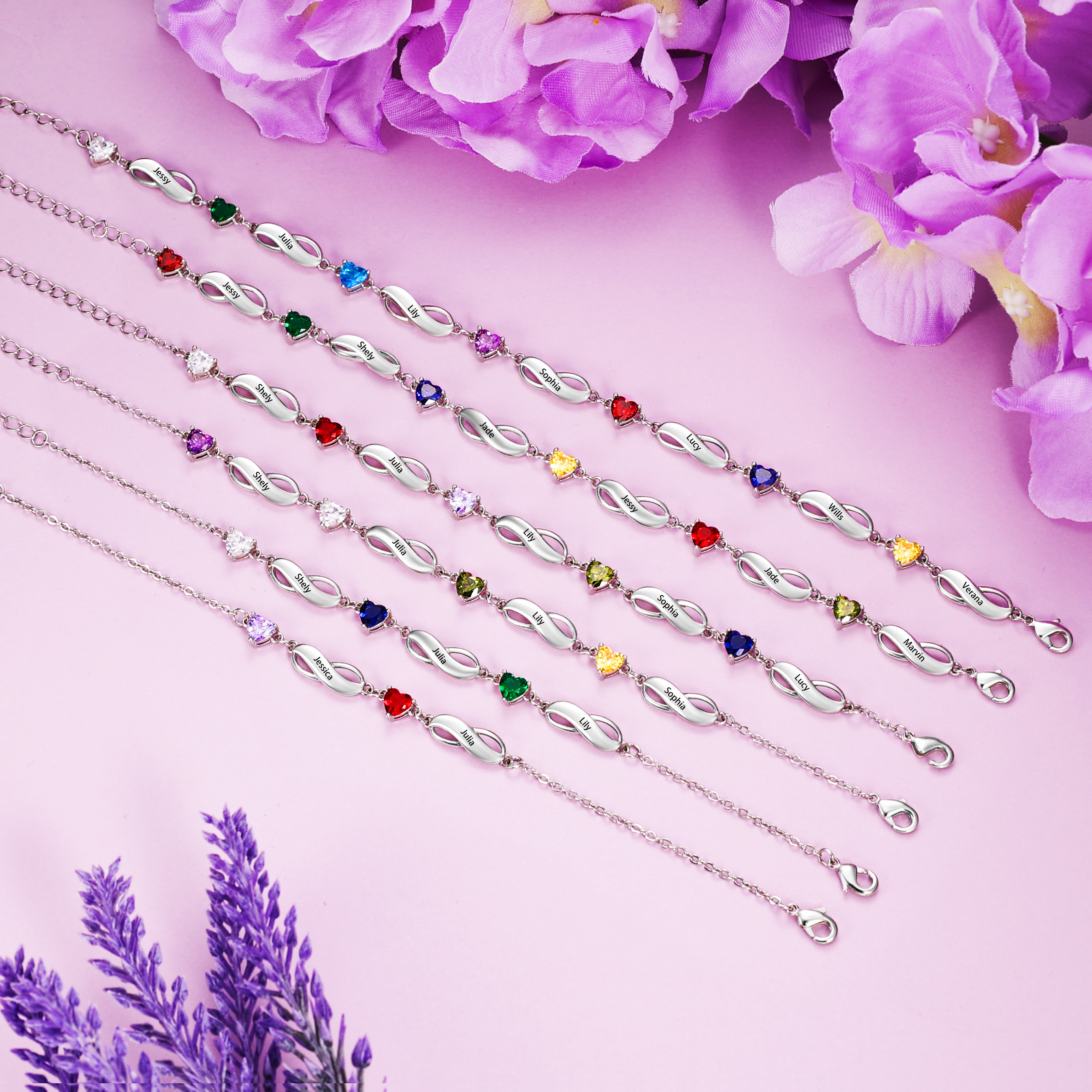 Personalised Infinity Bracelet With 2 Birthstones Engraved Names Bracelet Gift For Women-Jessemade AU