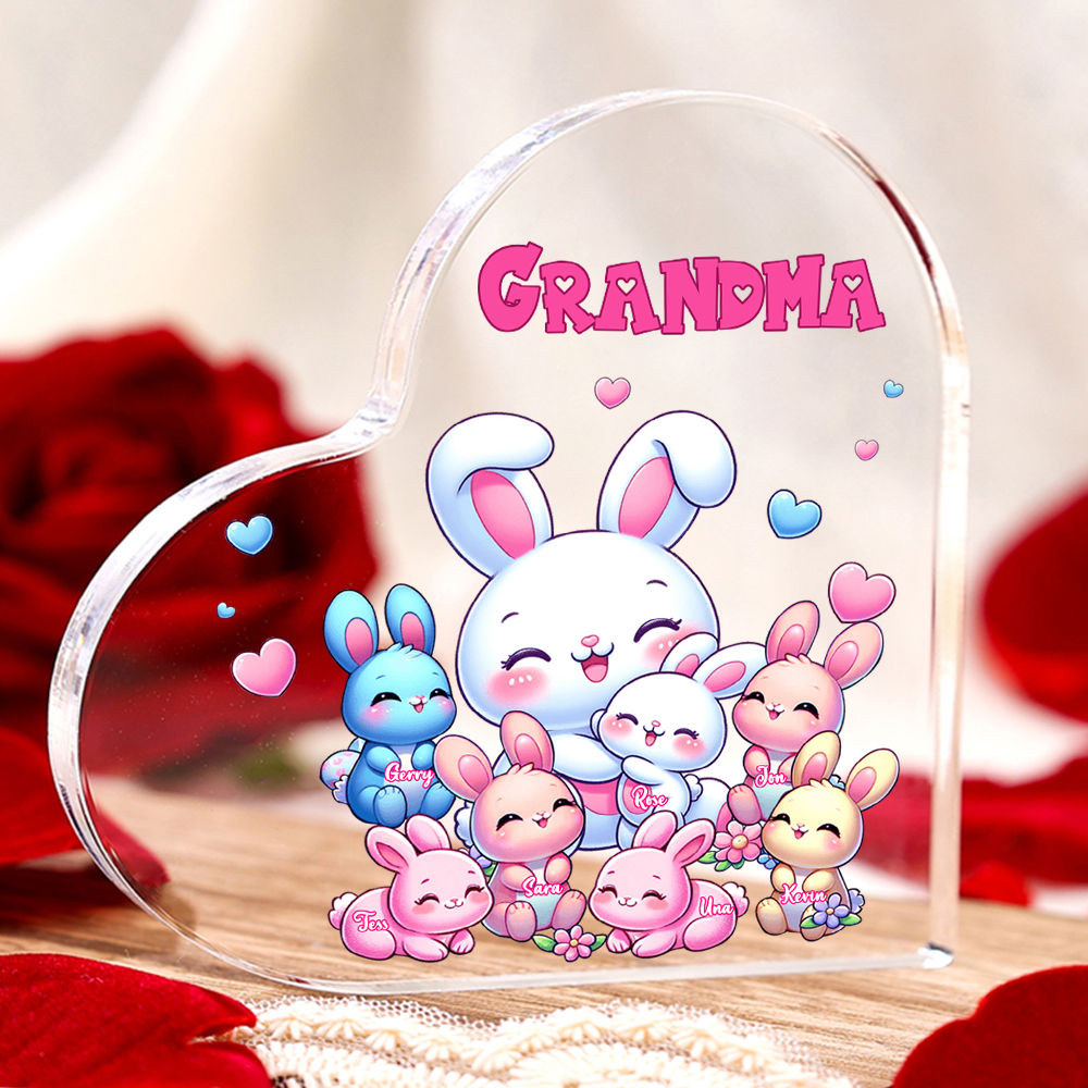Personalised Text Acrylic Heart Keepsake Custom 7 Names Ornament Bunny Family Gifts For Mother/Grandma-Jessemade AU