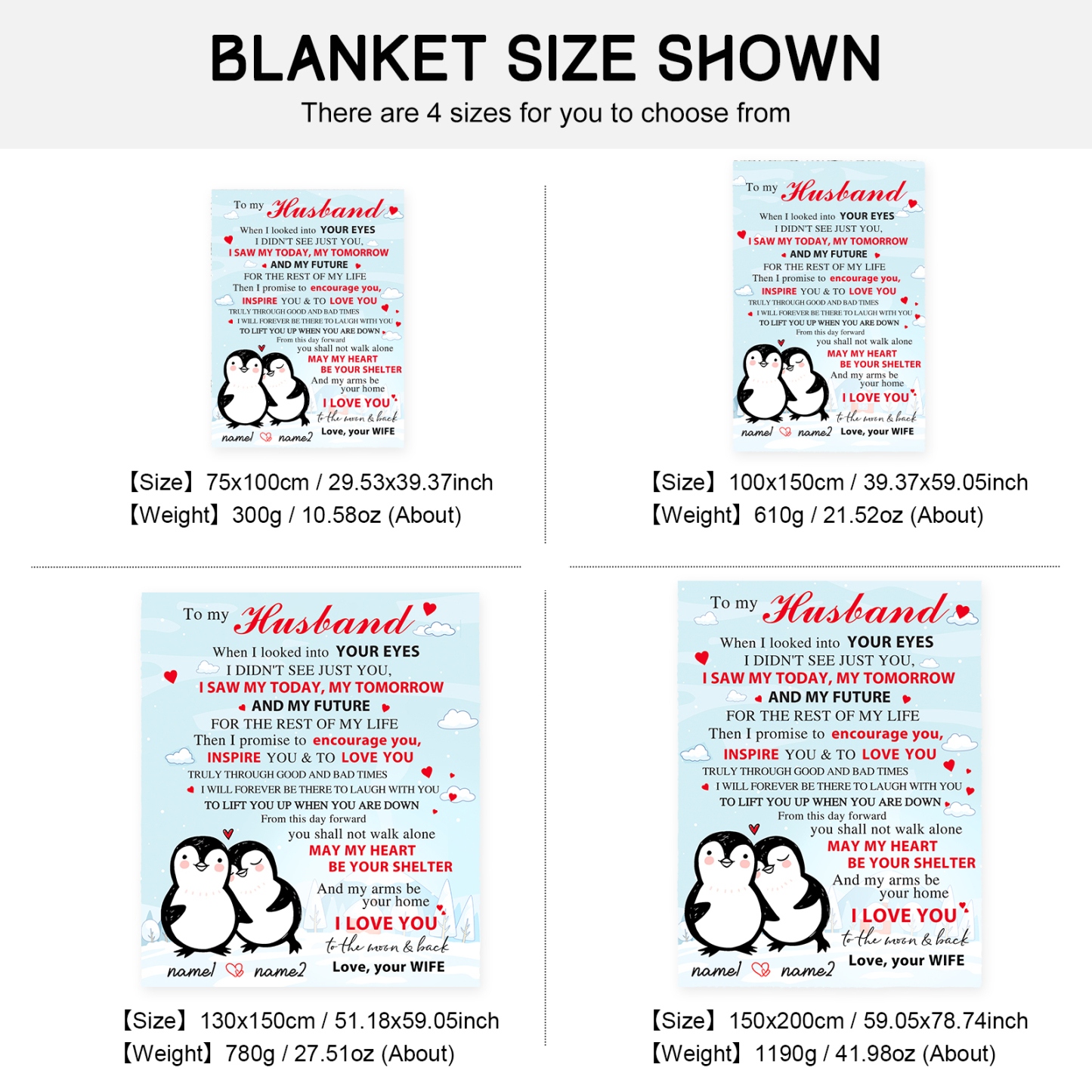 To My Husband Couple Penguin Blanket Custom Name Valentines Gift-Jessemade AU