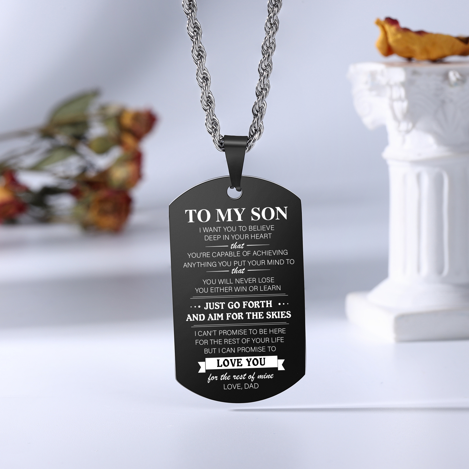To My Son Dog Tag Necklace Black Double-sided Necklace Dad to Son Family Necklace "Father And Son Best Friends For Life"-Jessemade AU