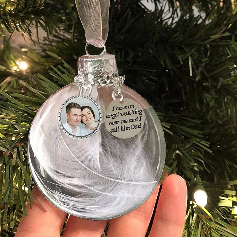 Personalised Christmas Feather Ball Custom Photo Memorial Ornament "I Have An Angel"-Jessemade AU