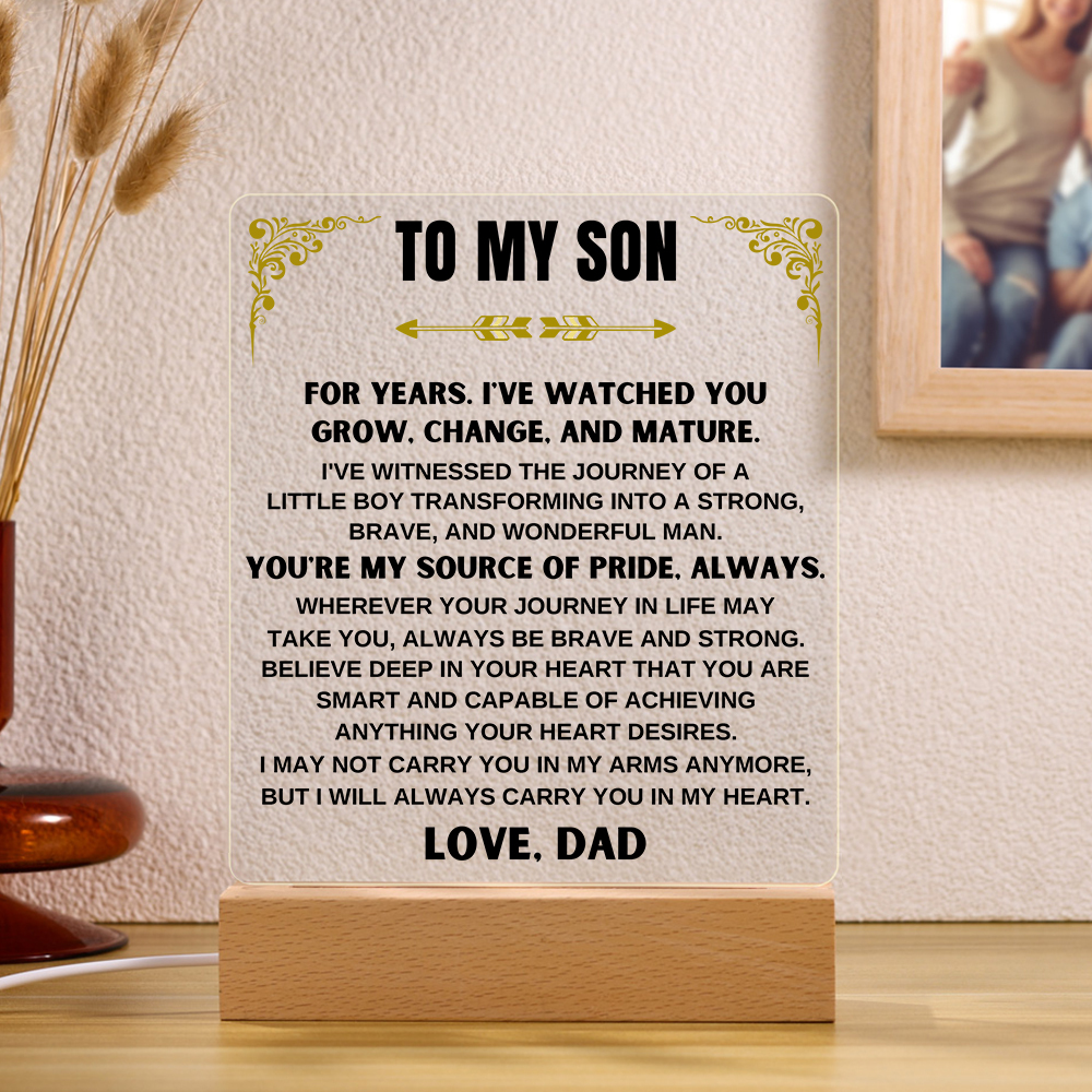 To My Son Acrylic Night Light, "You're My Source Of Pride, Always" LED Lamp Heartwarming Gifts-Jessemade AU