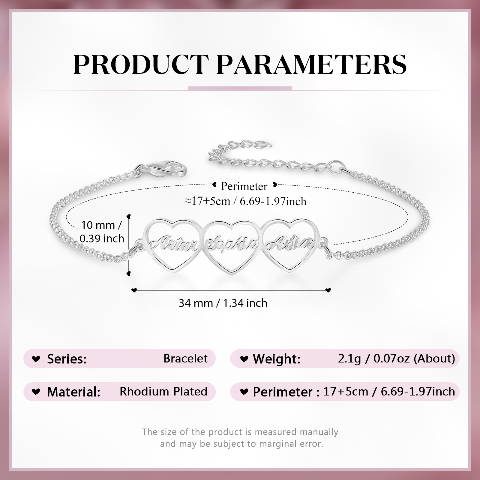 3 Names - Personalised Heart Bracelet Custom Name Bracelets Birthday Valentine's Day Gift For Her-Jessemade AU